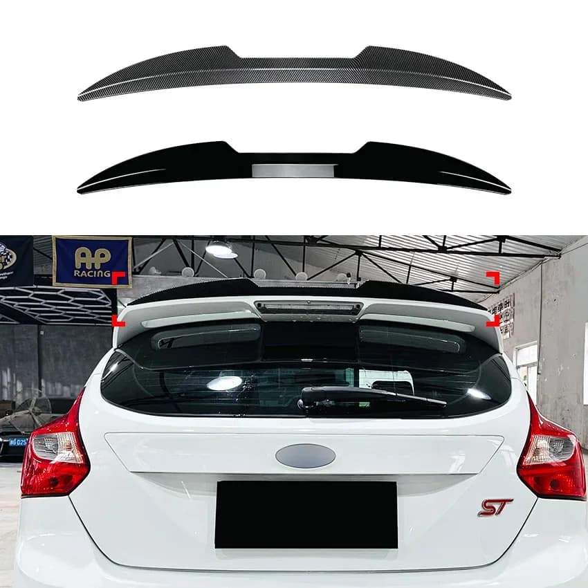 2011 To 2017 Ford Focus MK3 ST-Line ST Car Rear Trunk Roof Lip Spoiler Wings By High Quality ABS Gloss Black Carbon Fiber