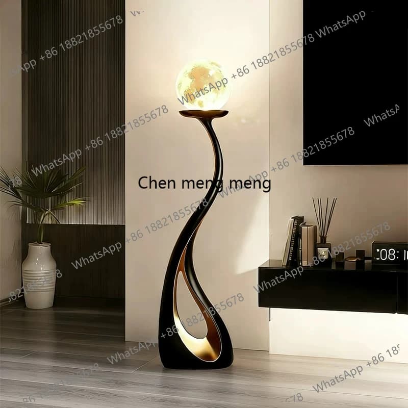 Large floor-to-ceiling living room TV cabinet Art ornament next to sofa High-end home decoration