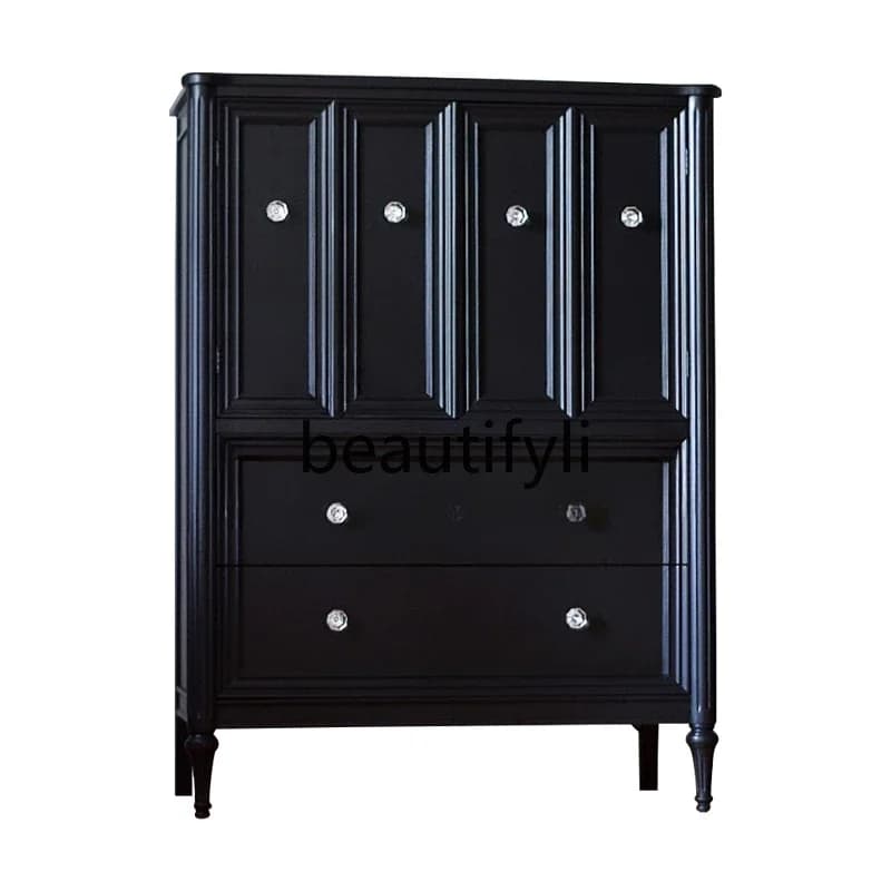 Black solid wood locker drawer cabinet/neoclassical entrance cabinet/multi-function customization  R