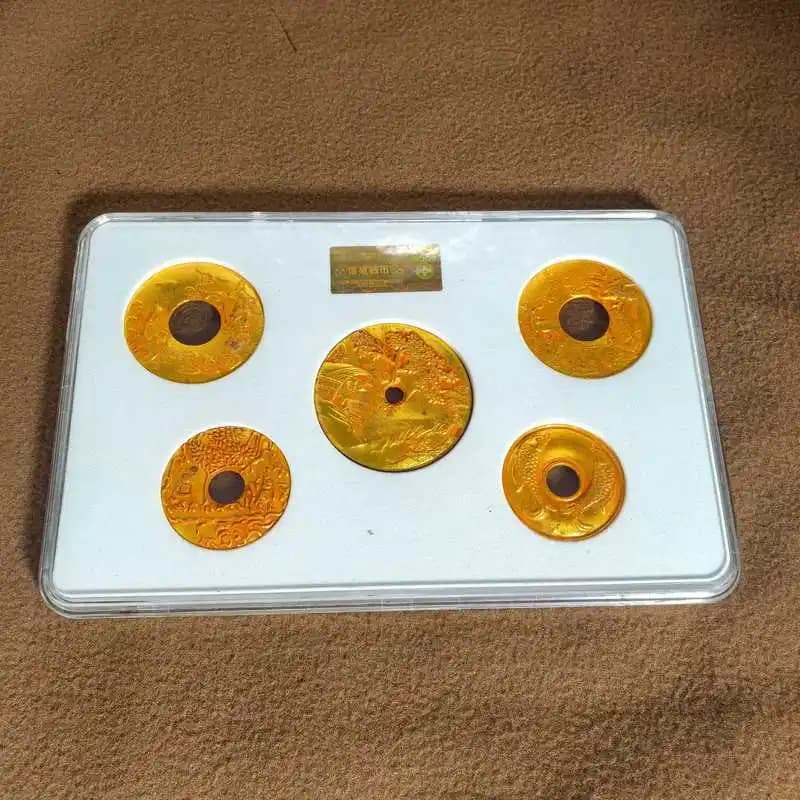 -year-old , collector's edition, set of ten gilded in a box, copper coin collection, Cidan coins