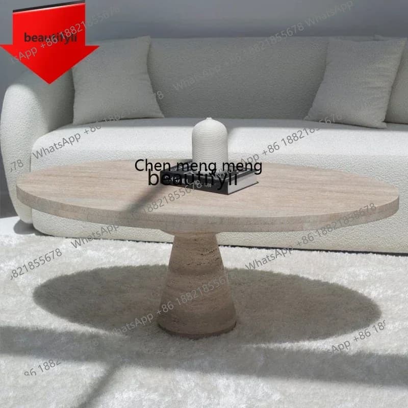 C32 Natural travertine coffee table home living room creative oval coffee table minimalist, French wabi-sabi coffee table