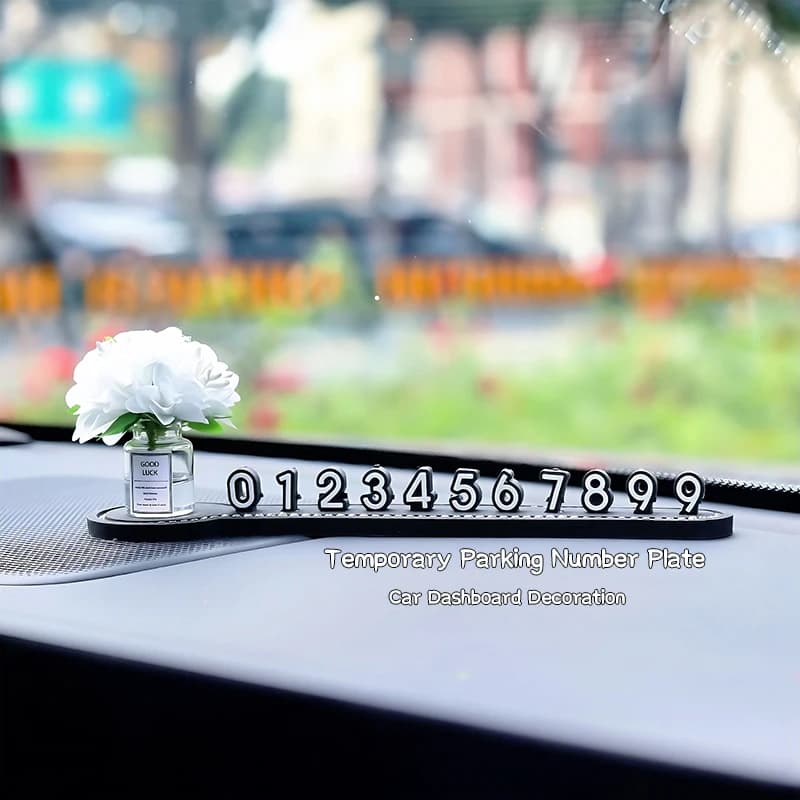 Creative Temporary Parking Number Plate with Delicate Floral Accents - Stylish Dashboard Decoration For Woman Car Accessories