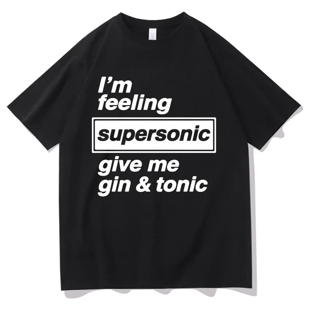 Rock Band O-Oasis I'm Feeling Supersonic Graphic T-shirt Men Fashion Hip Hop Vintage T-shirts Male 100% Cotton Oversized T Shirt