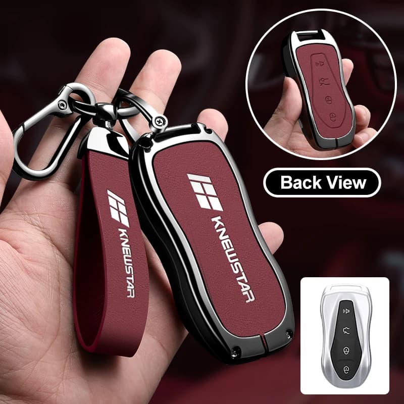 Car Accessories Zinc Alloy Leather Key Case Holder Cover Chain Buckle For Geely KNEWSTAR 001 Key Protective Shell Decoration