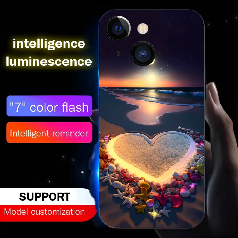 Pretty Love Heart Sound Control LED Flash Case Luminous Cover For iPhone Air 17 16 E 15 14 13 12 11 Pro Max XR XS Plus