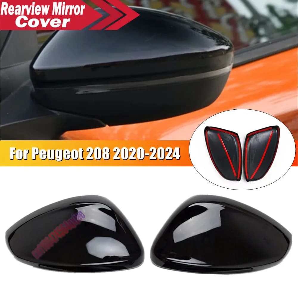 For Peugeot 208 2008-2018 For Citroen C3 2016-2020 Car Exterior Trim Adhesive Sticker ABS Rearview Side Mirror Cover Wing Cap