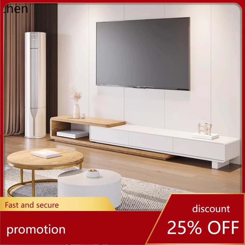 HT modern simple  TV cabinet coffee table combination light luxury telescopic living room floor cabinet wabi sandy wind
