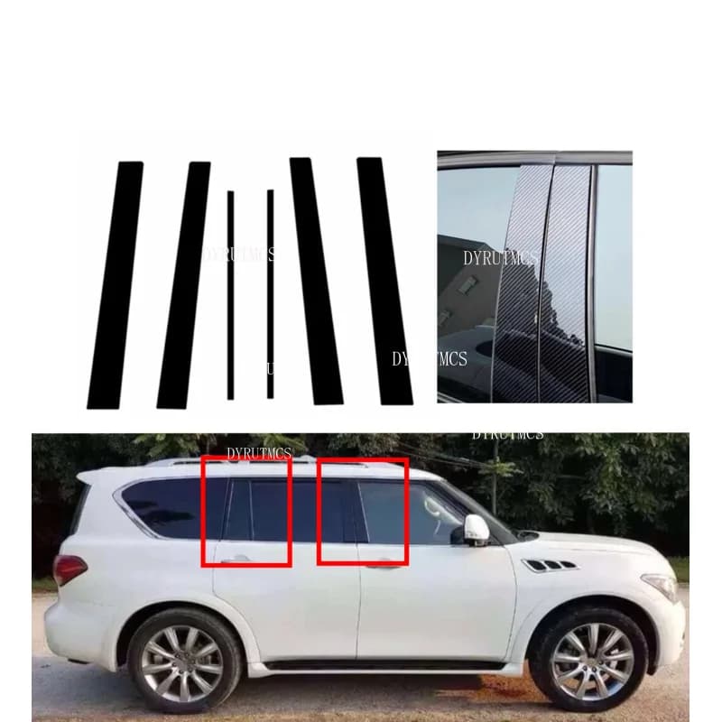 Glossy Black Pillar Posts  Fit For Infiniti QX56 QX80 2004-2011 2012 2013 Car Door Window Decal  Sticker Accessories Cover Trim