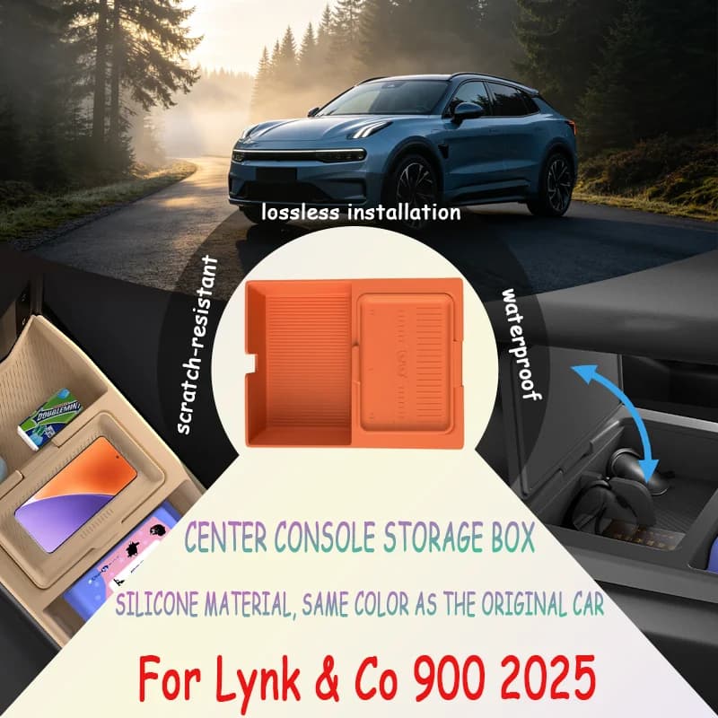 For Lynk & Co 900 2025 Center Console Silicone Storage Box, Drop-in Anti-Scratch Organizer Tray, Interior Accessory
