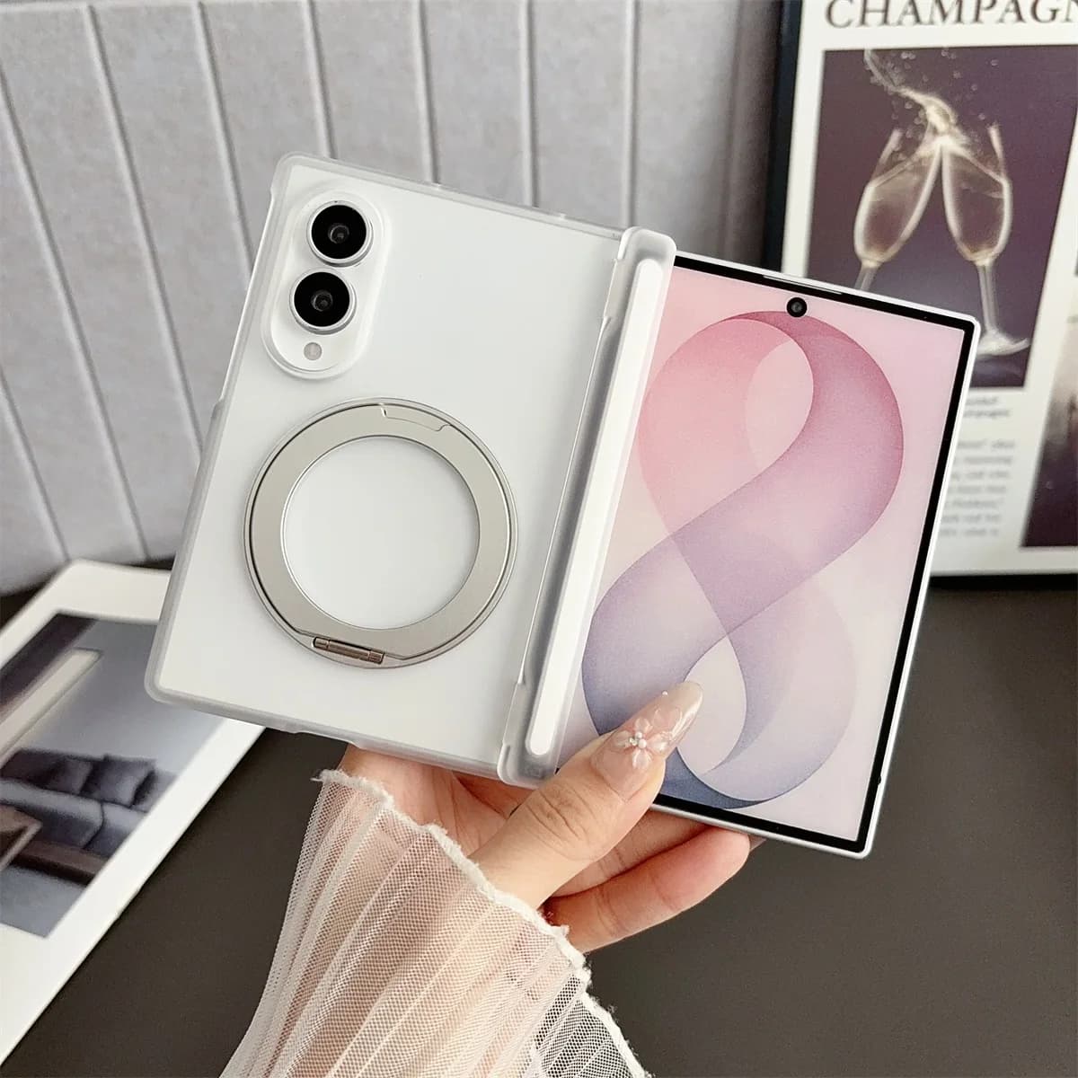 For Samsung Galaxy Z Fold 8 Wide ZFold8 Case Matte Transparent Magnetic 360 Rotating Holder Hinge Folding Shockproof Back Cover