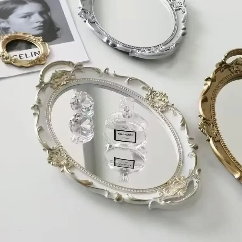 Light Luxury Nordic Retro Silver Relief Hanging Mirror Creative Photo Prop Espejos Adhesivo De Pared Decoración Hogar