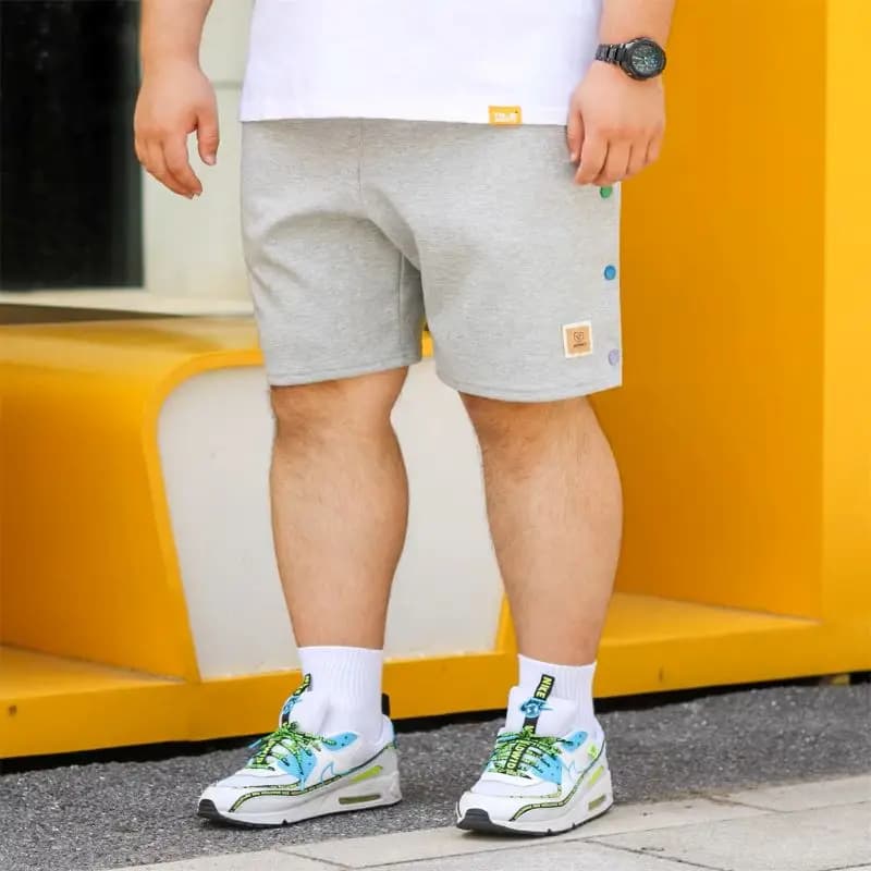 Men Open-Crotch High Waist Loose Fit Casual Cotton Snap Button Bodybuilding Sweatpants, Sporting Running Split Type Shorts