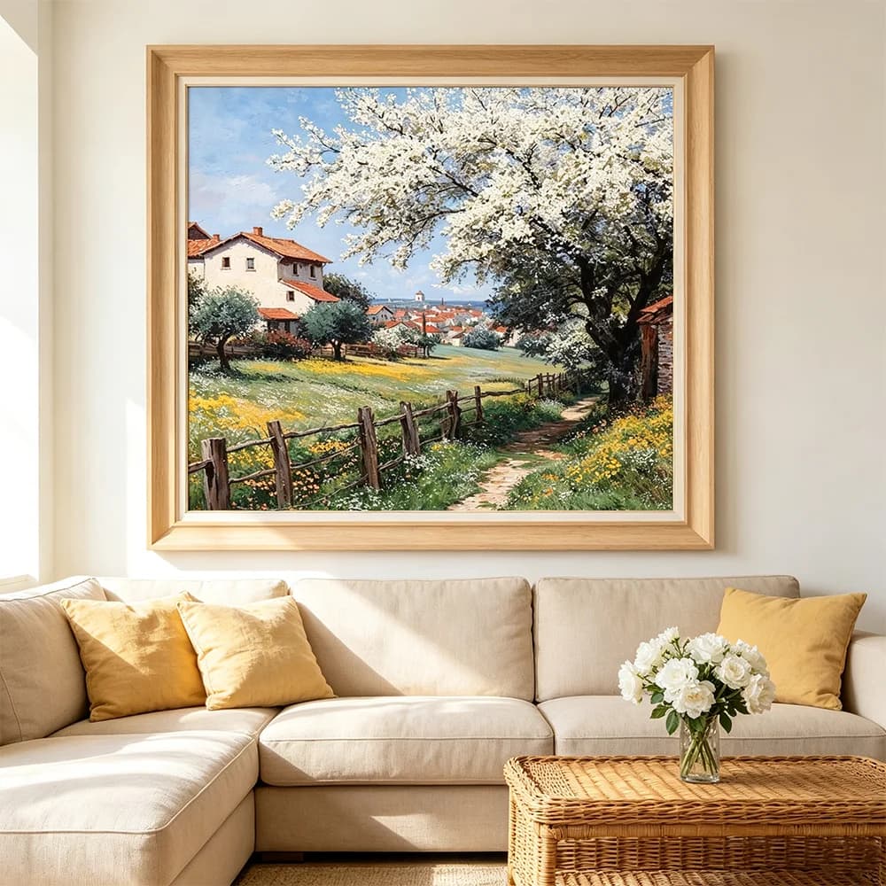 Village Scenery Poster Canvas Print Picture, Unframed Decorative Mural, Modern Wall Art Painting Home Room Kitchen Decor Gift