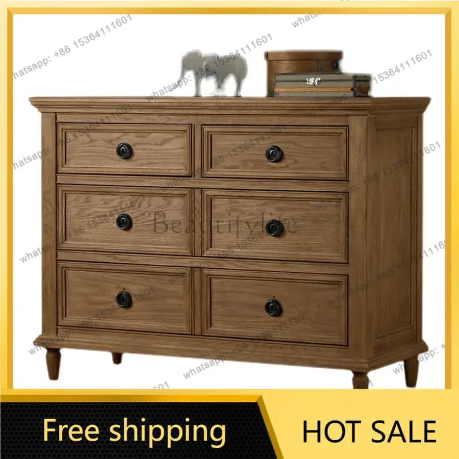 XX. American rural antique solid wood six-chest cabinet French log carved dining side cabinet