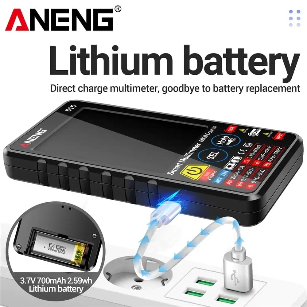 Digital Multimeter Automatic ANENG 615 Smart Touch screen Rechargeable 6000 Counts ACDC Voltage Current Tester electrician Tools