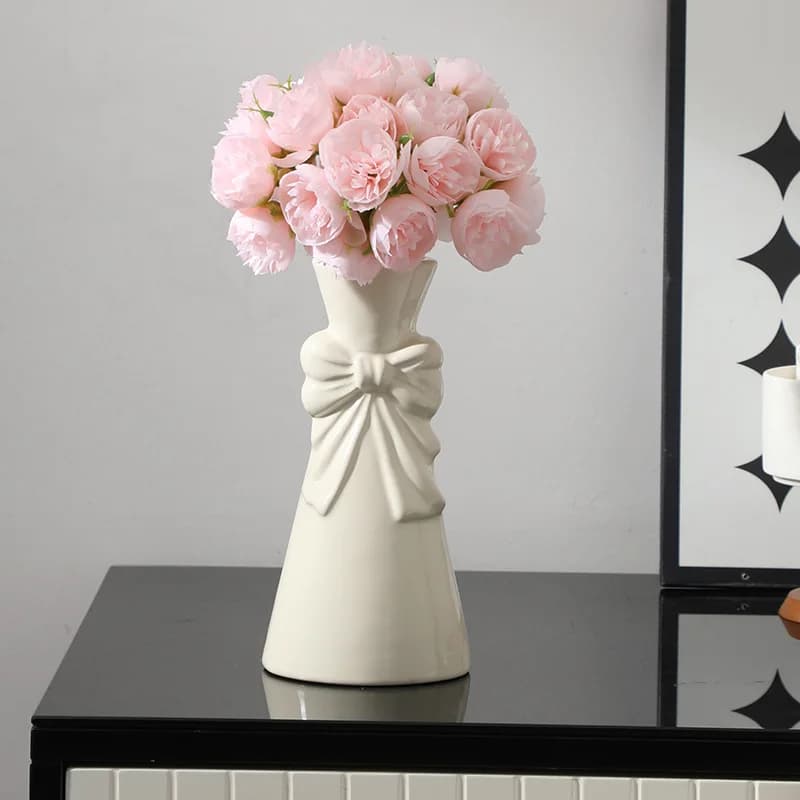 2025 New Minimalist Ceramic Bow Vases Living Room Flower Vase For Fresh Flowers And Hydroponics Niche High-Aesthetic Table Decor