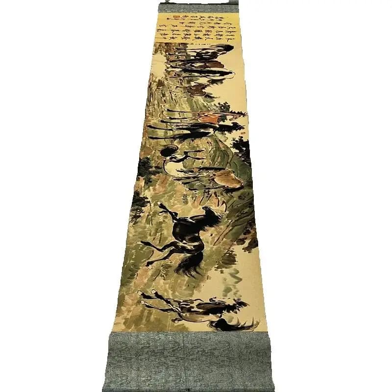 China Ancient Picture Paper,Animal Painting,Xu Beihong's Ten Horses Picture,  Long Scroll Painting