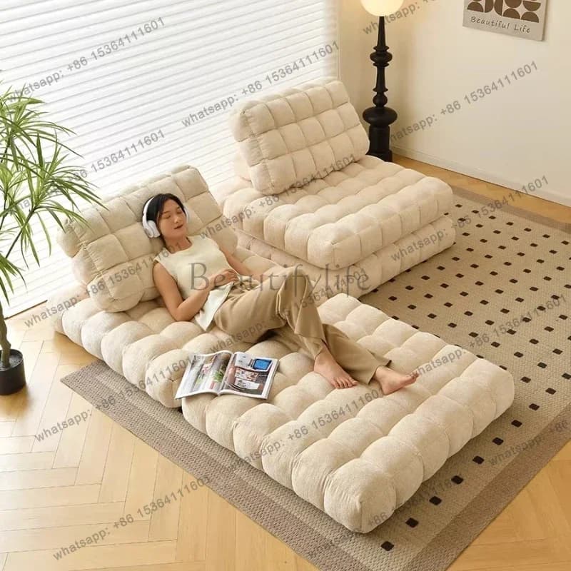 YJ Cream Style Module Combination Sleeping Tatami Lazy fabric Sofa boneless couch living room sofas Convertible sofa home furnit