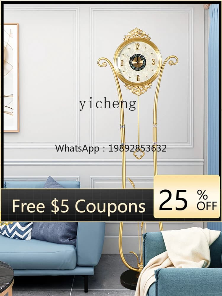 AB  Modern Light Luxury Floor Clock Living Room Brass Large Table Clock High-end Creative Vertical Clock