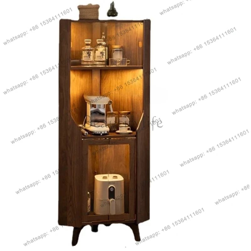 Simple Living Room Black Walnut Solid Wood Triangle Corner Cabinet Locker