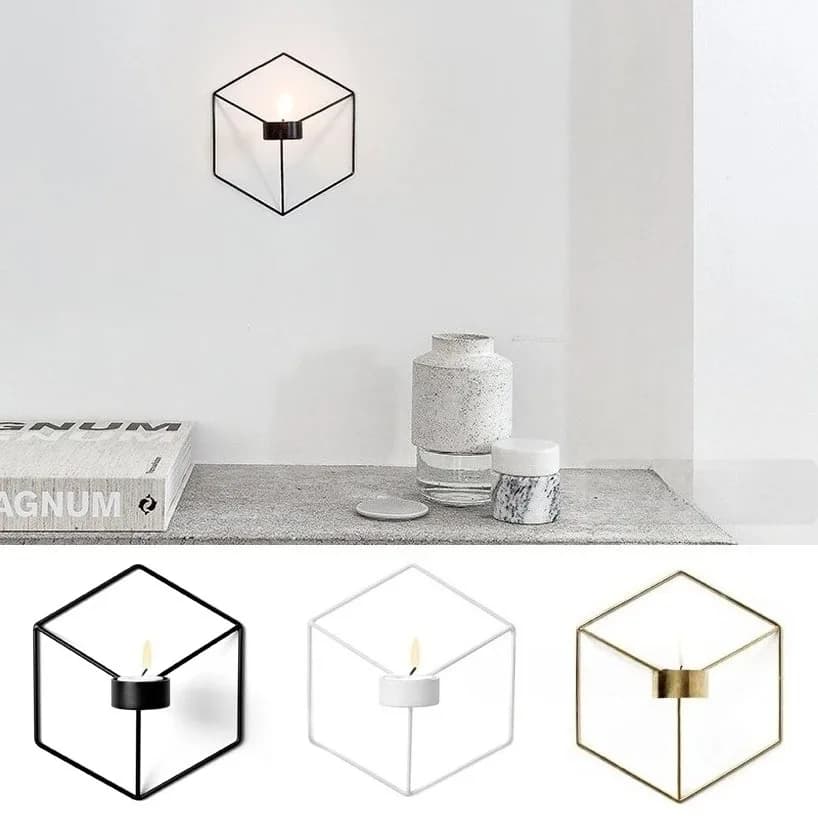Nordic Style 3D Geometric Candlestick Metal Wall Candle Holder Sconce Matching Small Tealight Home Ornaments