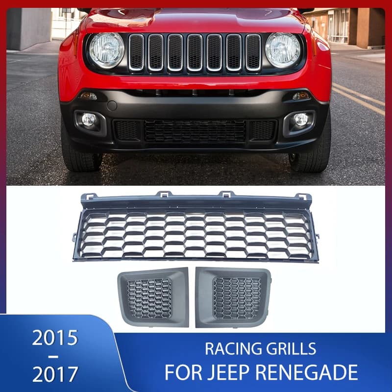 Car Front Bumper Racing Grills Grille Cover Frame For Jeep Renegade 2015 2016 2017 735618579L 735618580R 5XB62LXHAA 5XB63LXHAA
