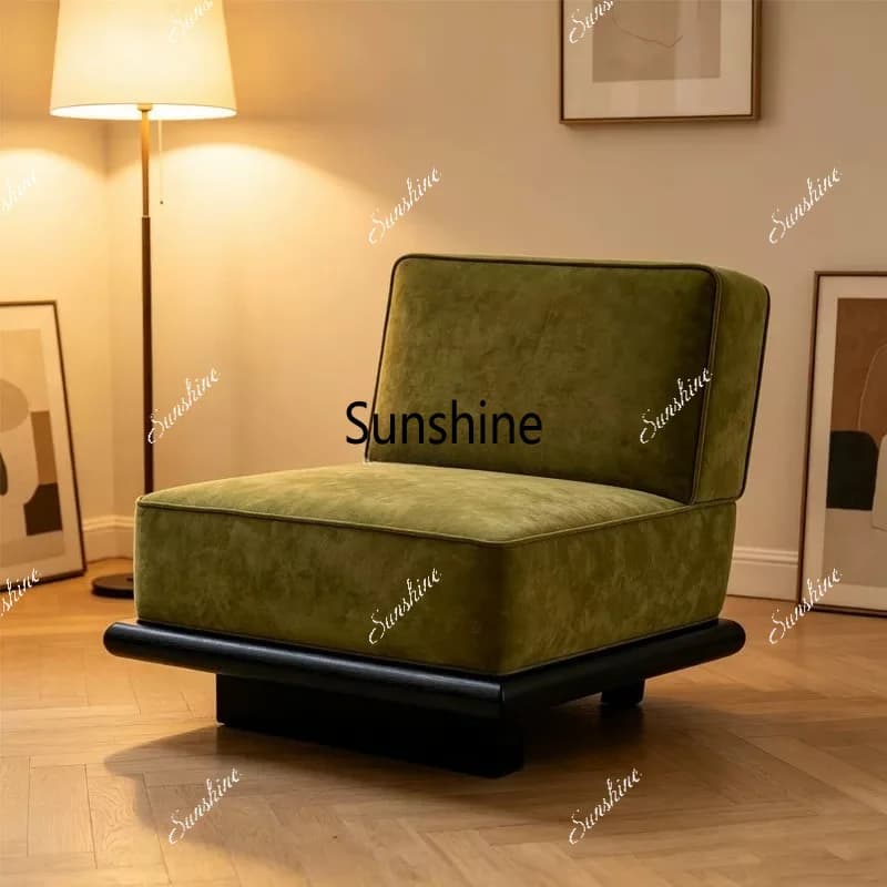 Wabi Sandy Wind Simple Solid Wood Single Sofa Small Apartment Living Room Fabric Sofa
