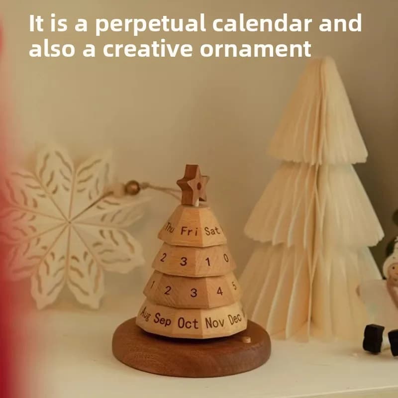 Christmas Tree Home Decoration Perpetual Calendar Creative Solid Wood Desk Calendar Desktop Decoration High-end Christmas Gifts