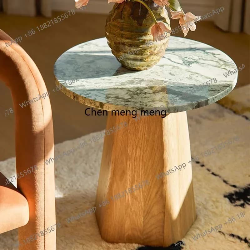 cc182Italian minimalist natural marble solid wood edge table modern light luxury round corner table design