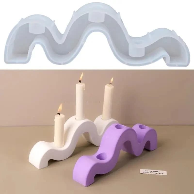 Geometric Curved Candlestick Silicones Mold for Artistic Holders Creation B03D