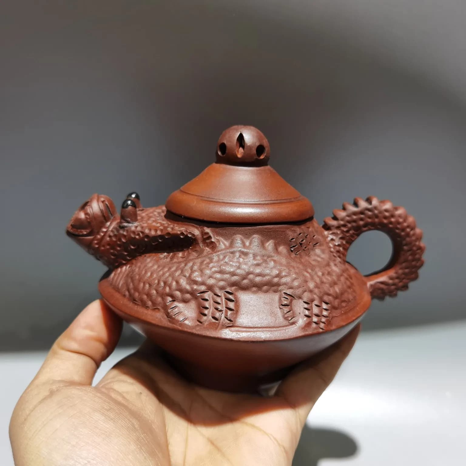 7"Chinese Yixing Purple Clay Pot Dragon Statue Pot Chinese Loong Kettle Teapot Flagon Gather fortune Ornaments