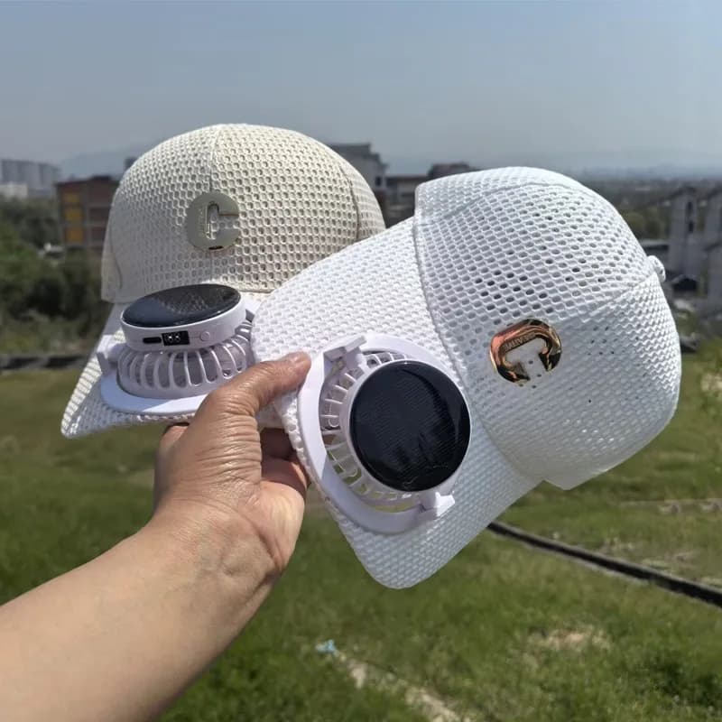New solar charging with fan cap summer extended brim mesh breathable