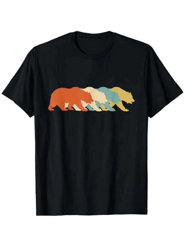 Bears Retro Black Bear Vintage Polar Bear Grizzly Bear pattern -100% cotton  casual short sleeve O-neck printed men's T-shirt.