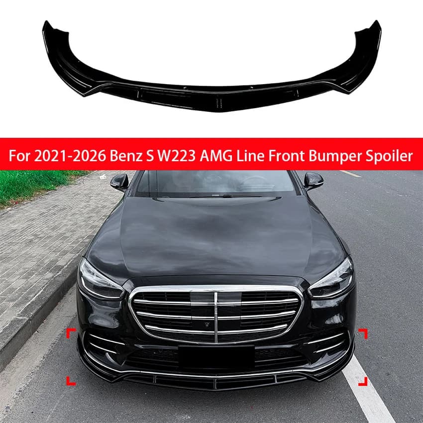 For 2021-2026 Benz S W223 AMG Line Car Front Bumper Lip Chin Spoiler Splitter Protective Cover Body Kit Tuning Accessories 3PCS