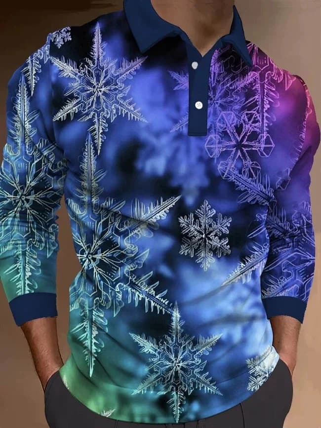 Printrendy Men's Plaid Abstract Graphic Prints 3D Print Long Sleeve Polo T-Shirt