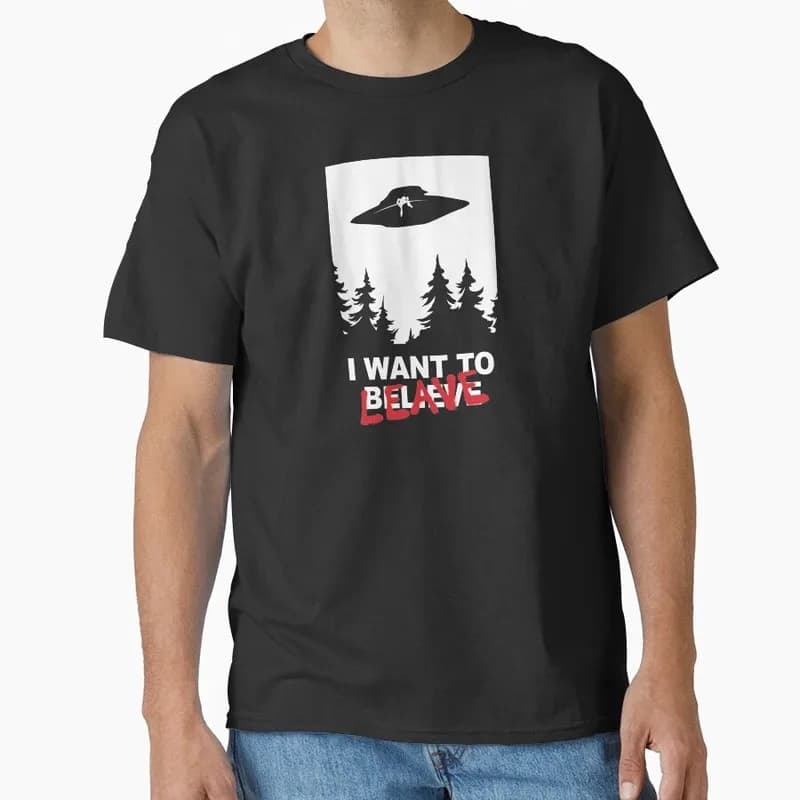 I Want to Believe Vintage Sci fi tv series The X Files Gift t shirt 1104 Retro Alien movie Graphic clothes All size tops S-6XL