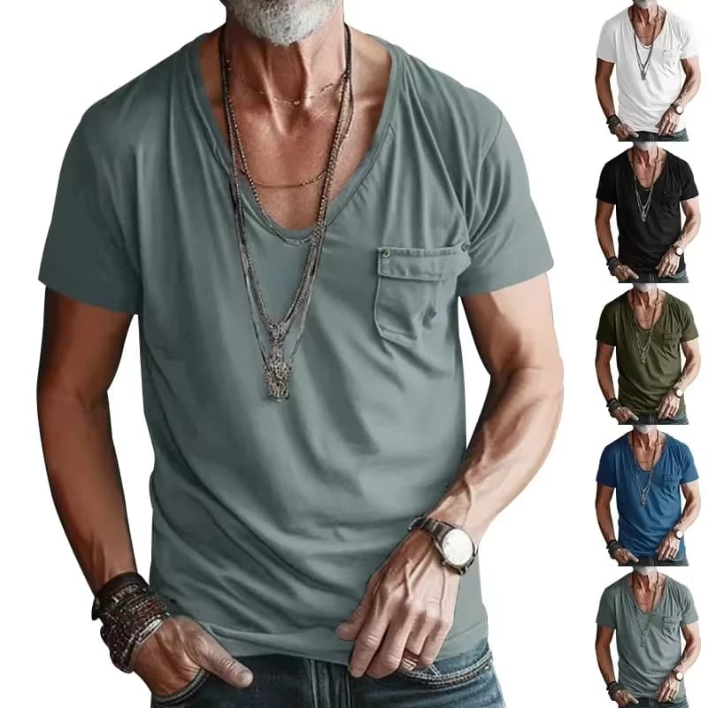 Cross-border Men's T-shirt Clothing Men's U-neck Solid Color Large Size Casual Short Sleeves Men Clothing T Shirt for Men