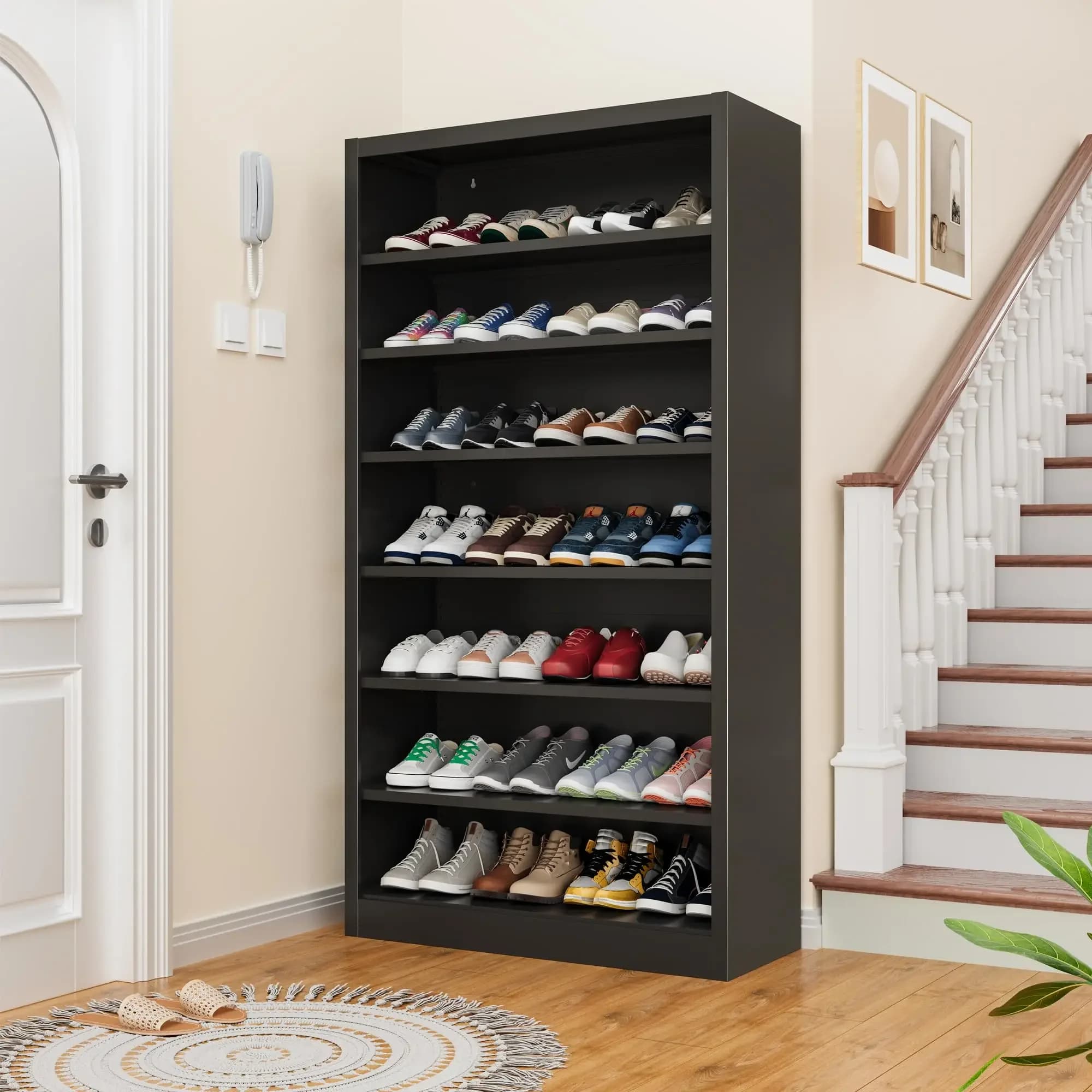 Sleek Minimalist Versatile Black Shoe Cabinet Spacious Walnut Decorative Wooden Shoe Cabinet Meuble Rangement Hallway Furniture
