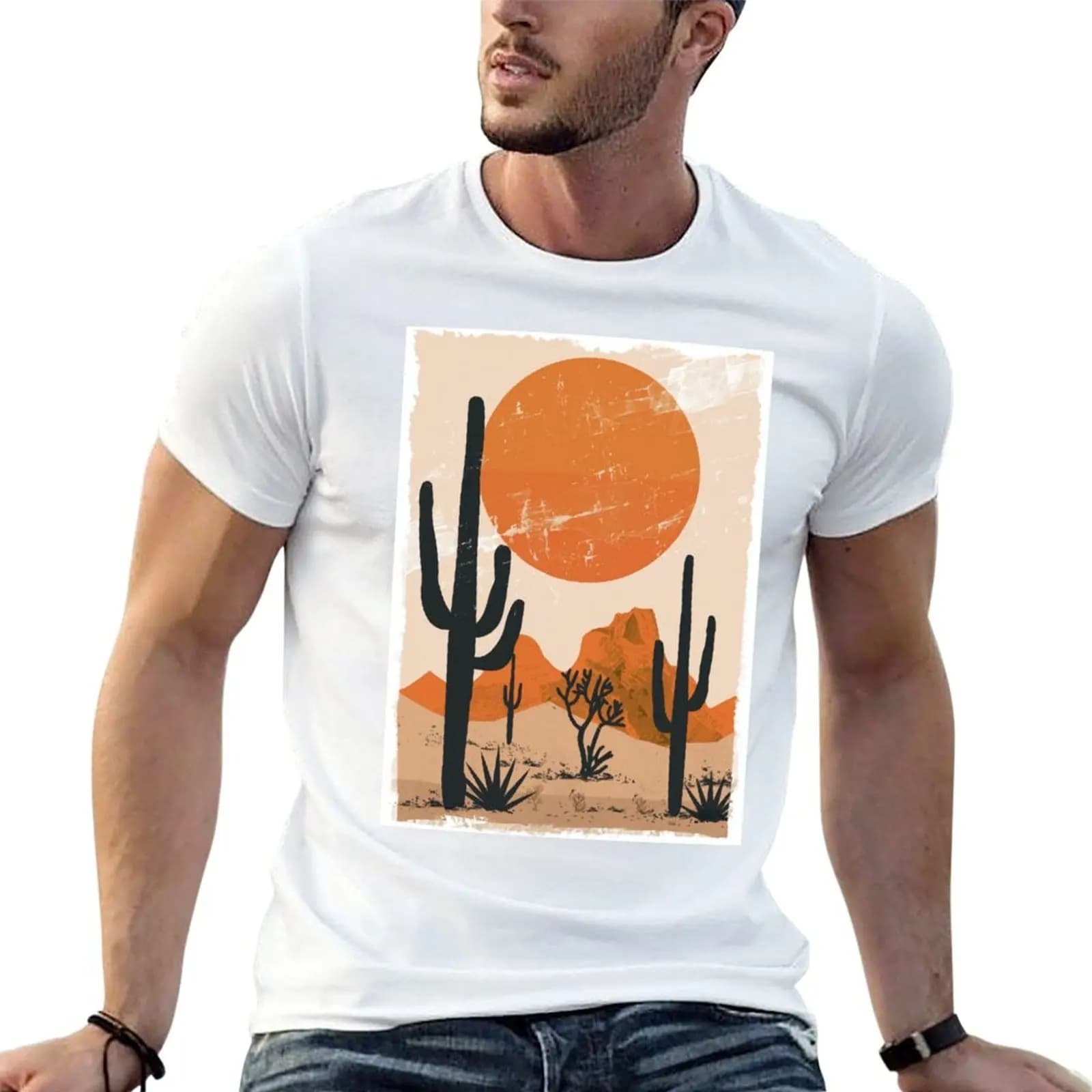 Sunset in the Cacti Desert - Minimalist Southwestern Art T-Shirt vintage anime shirt clothes mens tall t shirts