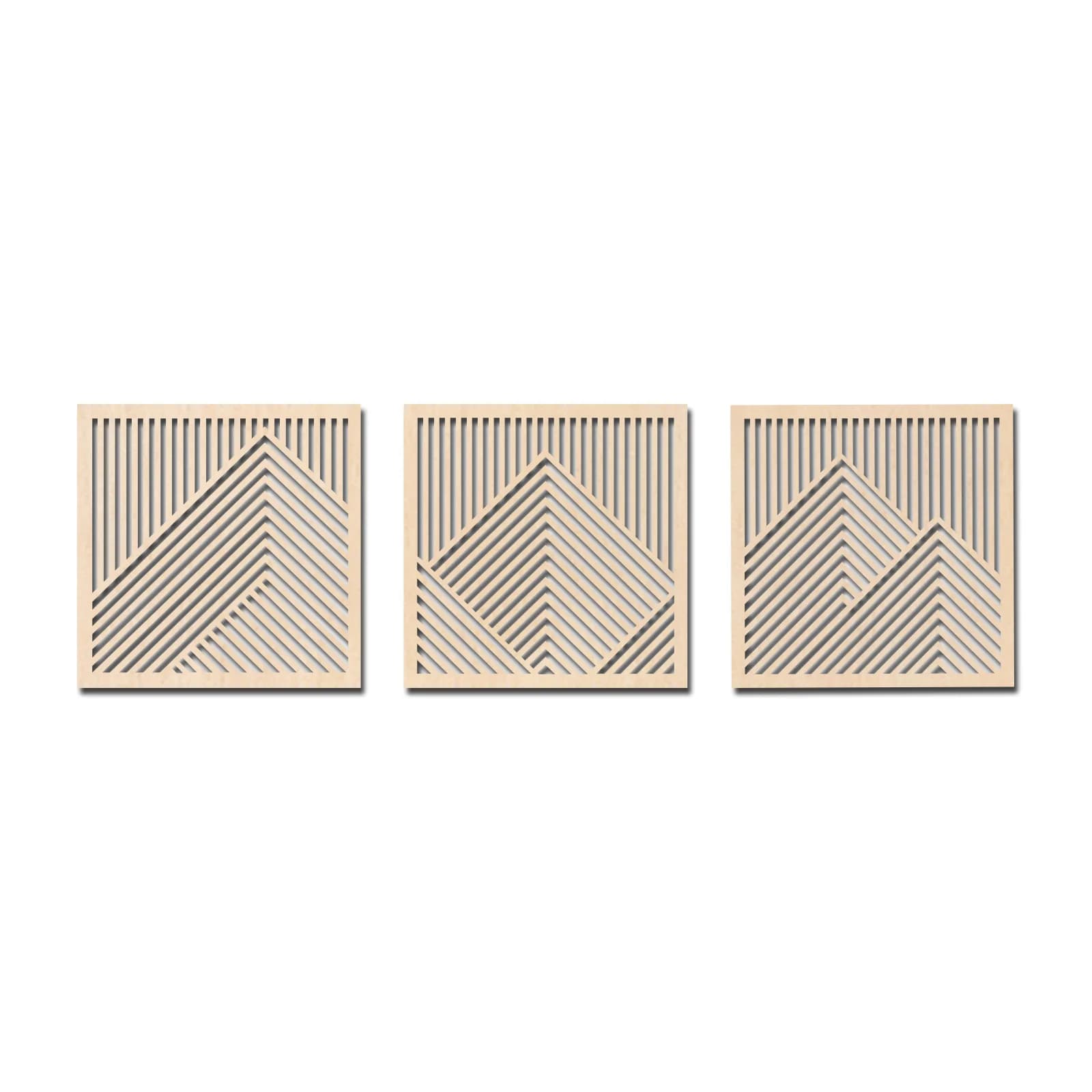 3Pcs Wooden Mountain Wall Art - Minimalist Abstract Line Panel, 12x12 inch Engineered Wood, Nature Decor for Living Room, Bedroo