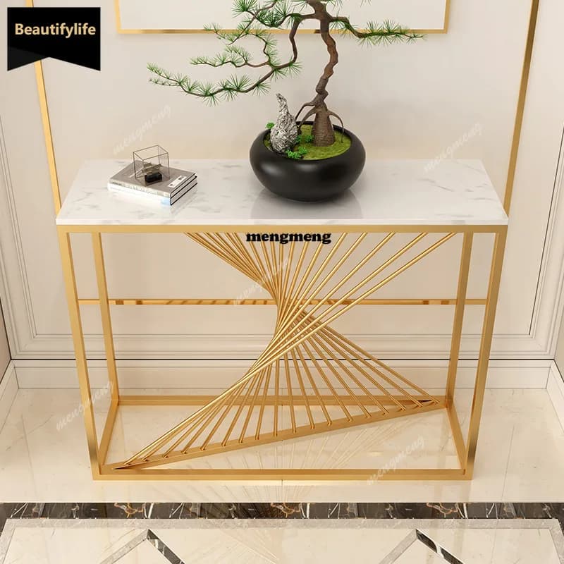 Wrought iron marble entrance table against the wall Nordic modern simple corridor entrance table Light luxury entrance hall D80