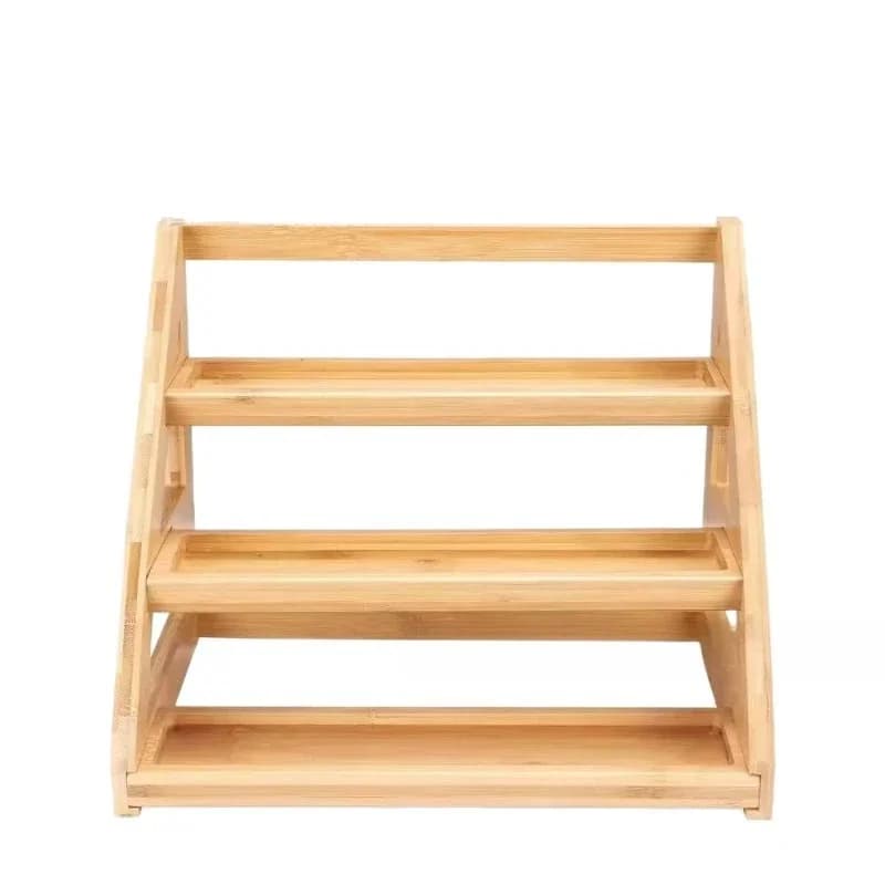 Bamboo multi-layer seasoning rack, stepped wooden glass jar storage display rack