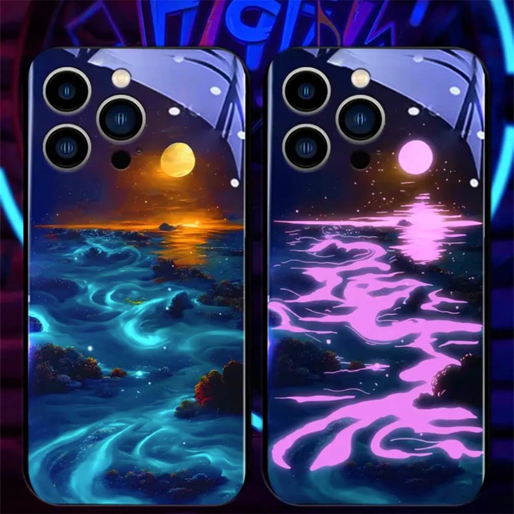 Summer Blue Tears Led Light Phone Case Call Flash Glitter Cover For iPhone Air 17 16 E 15 14 13 12 11 Pro Max X XS XR Plus