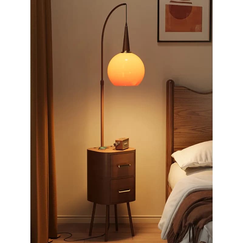 Floor-to-ceiling bedside table lamp integrated, medieval style home bedroom light luxury high-end shelf retro creativity