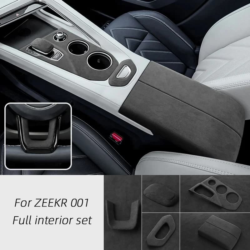 For ZEEKR 001 2021 2022 2023 2024 2025 top Suede Overlay Car Central Control Gear Shift Knob Panel Armrest Box Lid Cover Frame