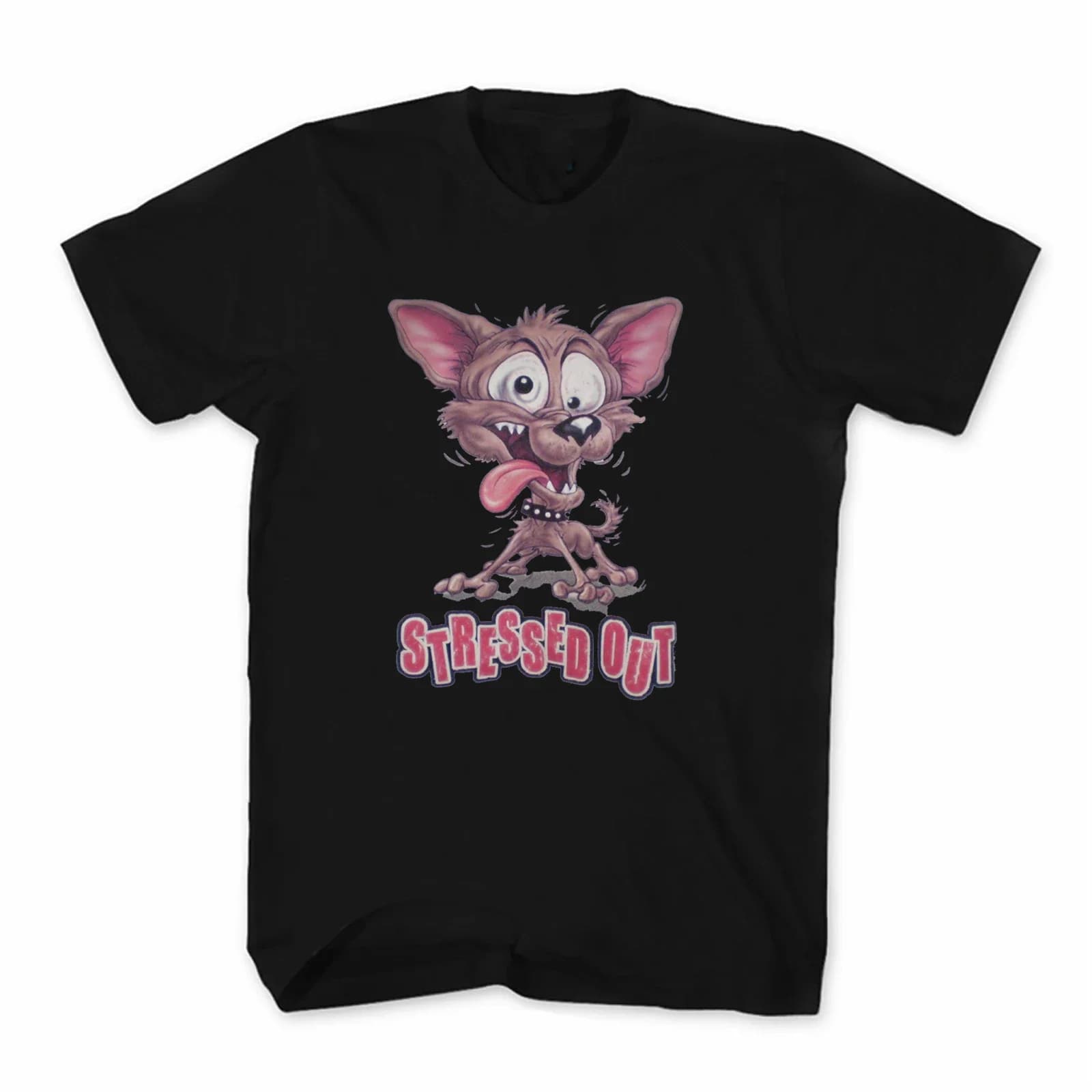 Funny Stressed Out Dog Cartoon Graphic Printed T-Shirt. Summer Cotton Short Sleeve O-Neck Mens T Shirt New S-3XL