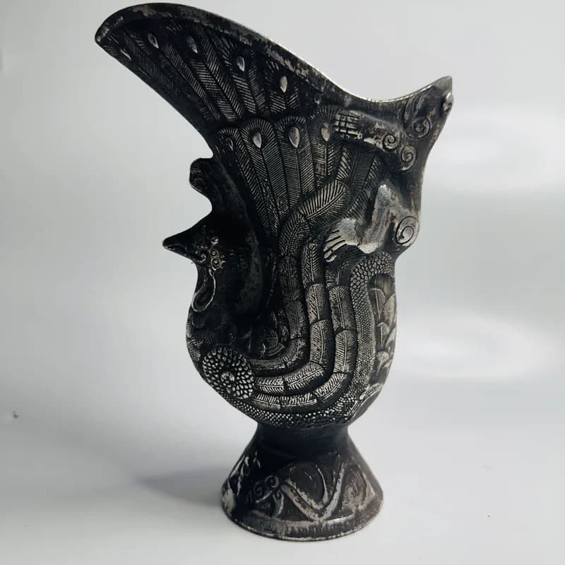 Antique Finish Peacock Phoenix Bird Goblet Furniture Ornament