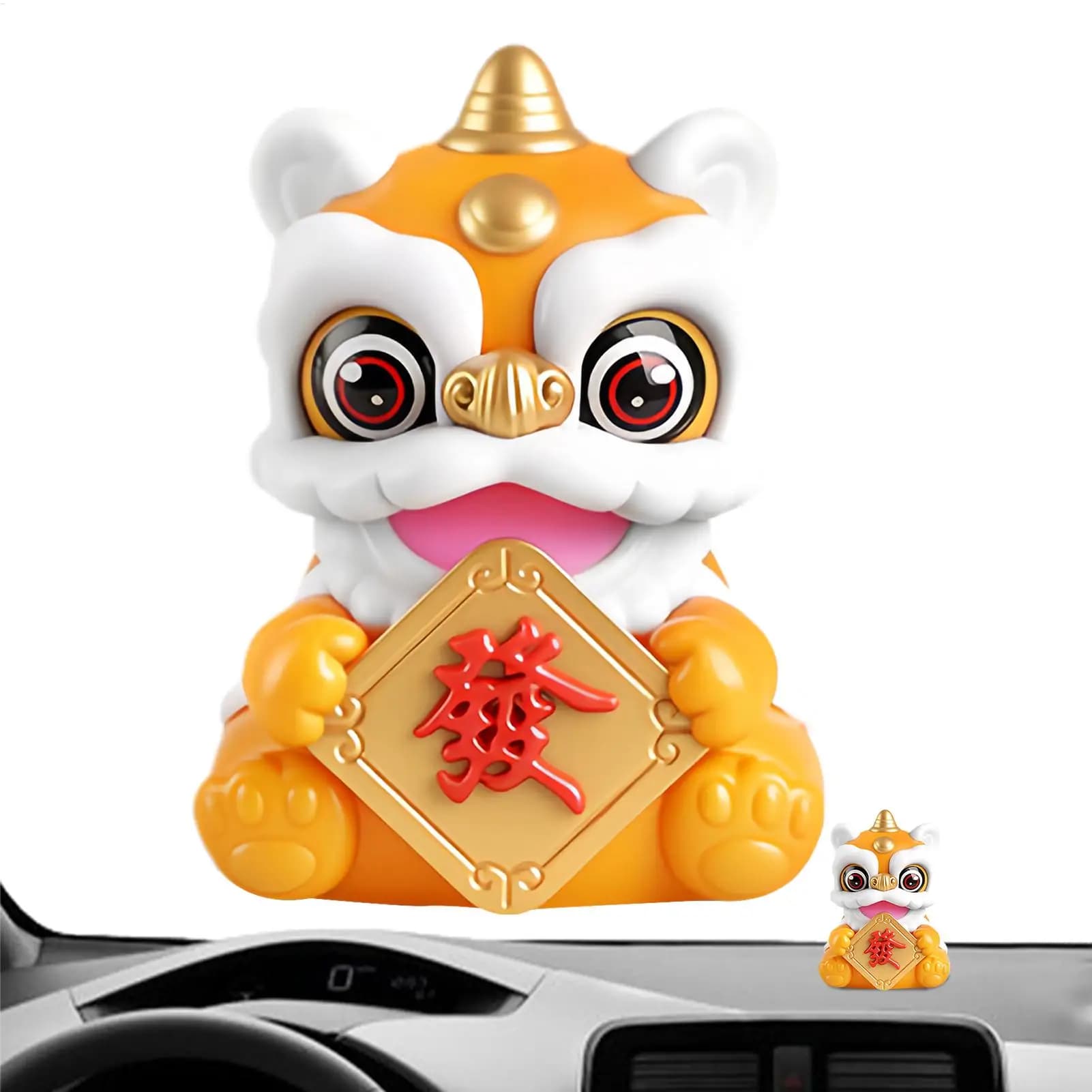 Car Dashboard Figures Chinese New Year Solar Powered Lion Dance Desk Decorations Center Console Decor Figure For Drivers
