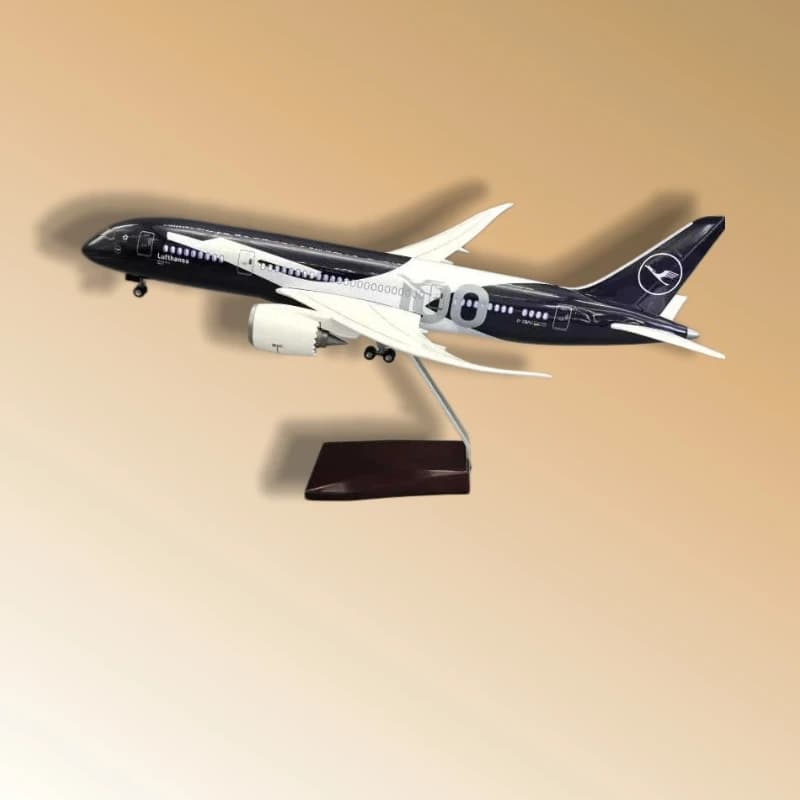 47cm Lufthansa B787-10 1:145 Scale Die-Cast Resin Model with Wooden Base and Landing Gear—Collector's Display Piece