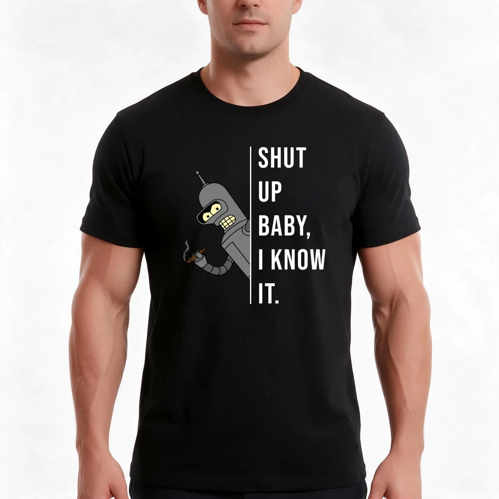Futu Rama Bender Shut Up Baby I Know It Funny Simple Short Sleeves Gift For Men Top Men's Cotton s Men's Novelty Tee T-Shirt